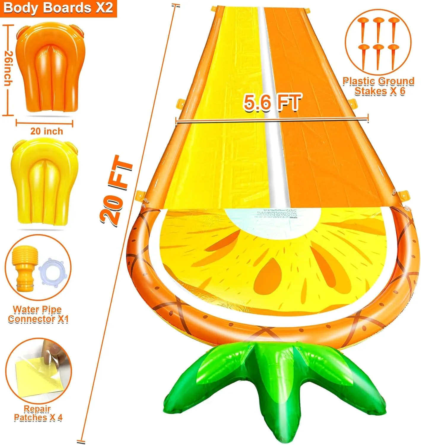 [ 3 Sided Safe Fence ] Pineapple Lawn Water Slides with 2 Bodyboards for Kids Adults, Heavy Duty Water Toys Sprinkler 2 Race Lane Outdoor Summer Beach Swimming Pool Water Game Party, 20 x 5.6 ft