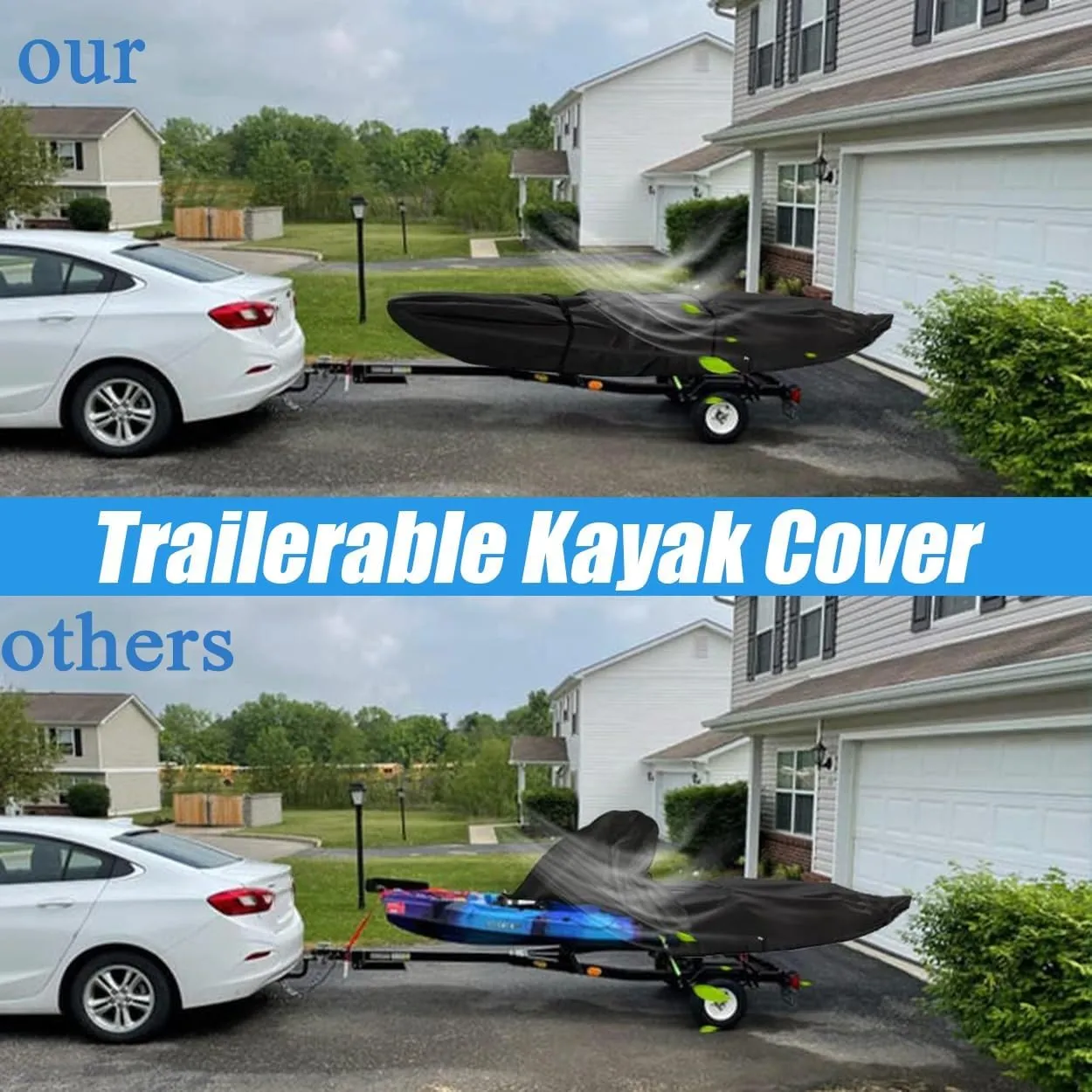 10-18ft Waterproof Kayak Covers for Outdoor Storage, Canoe Cover Heavy Duty Waterproof UV Resistant Kayak Cover with Zip 420D Oxford Trailerable Canoe Covers(13FT)