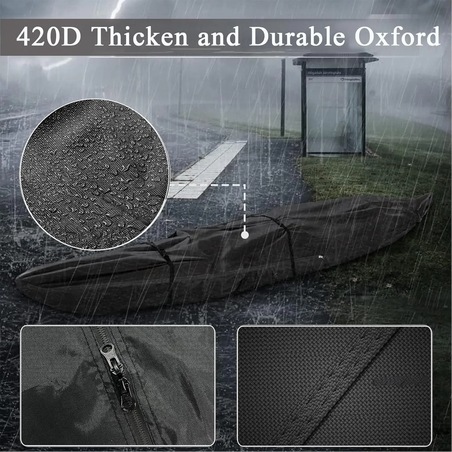 10-18ft Waterproof Kayak Covers for Outdoor Storage, Canoe Cover Heavy Duty Waterproof UV Resistant Kayak Cover with Zip 420D Oxford Trailerable Canoe Covers(13FT)