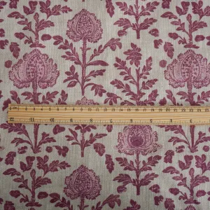 100% LINEN Fabric pink red Floral Block Print - 2275