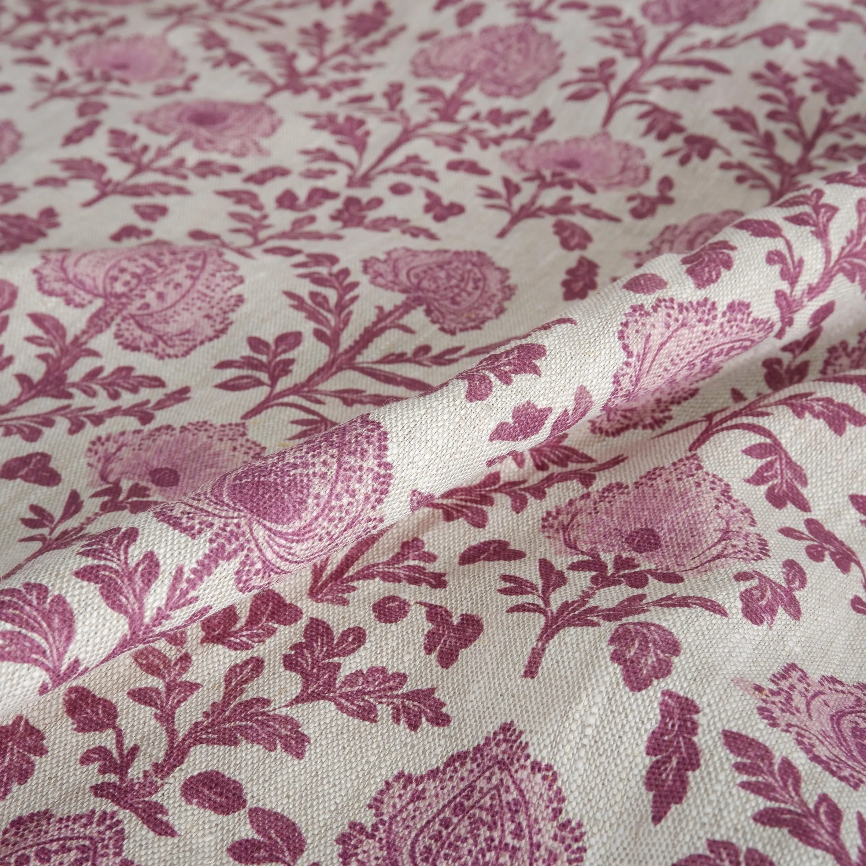 100% LINEN Fabric pink red Floral Block Print - 2275