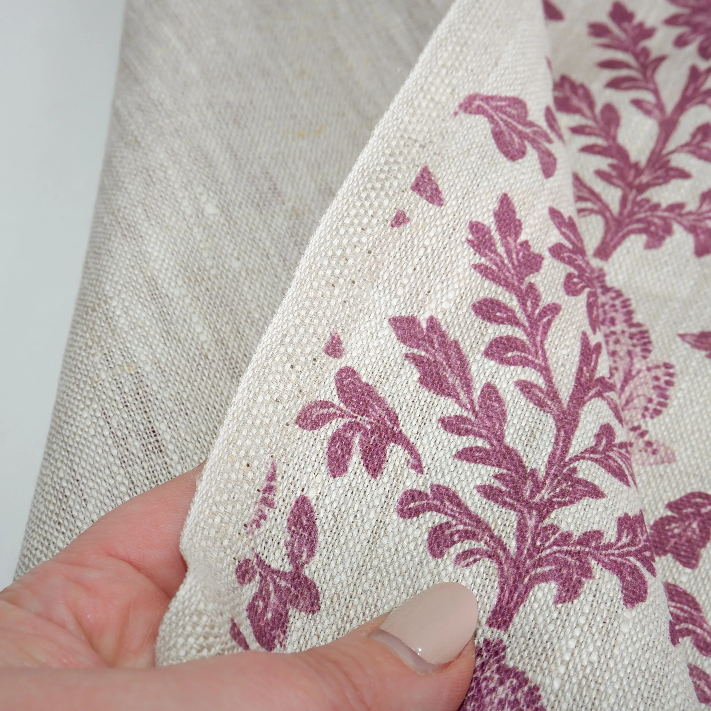 100% LINEN Fabric pink red Floral Block Print - 2275