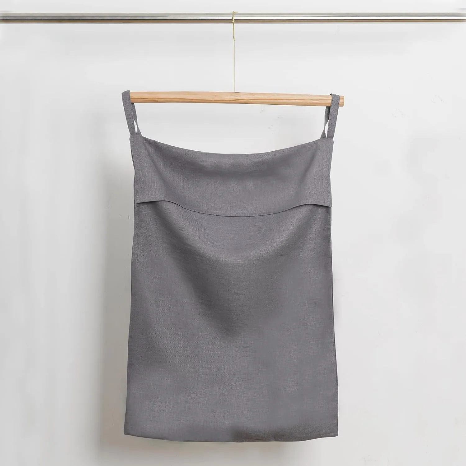 100% Pure Linen Hanging Laundry Bag with Bottom Zipper, Over The Door Laundry Hamper Space Saving Hampers for Dirty Clothes Home Travel, 19.7x27.5inches,Grey