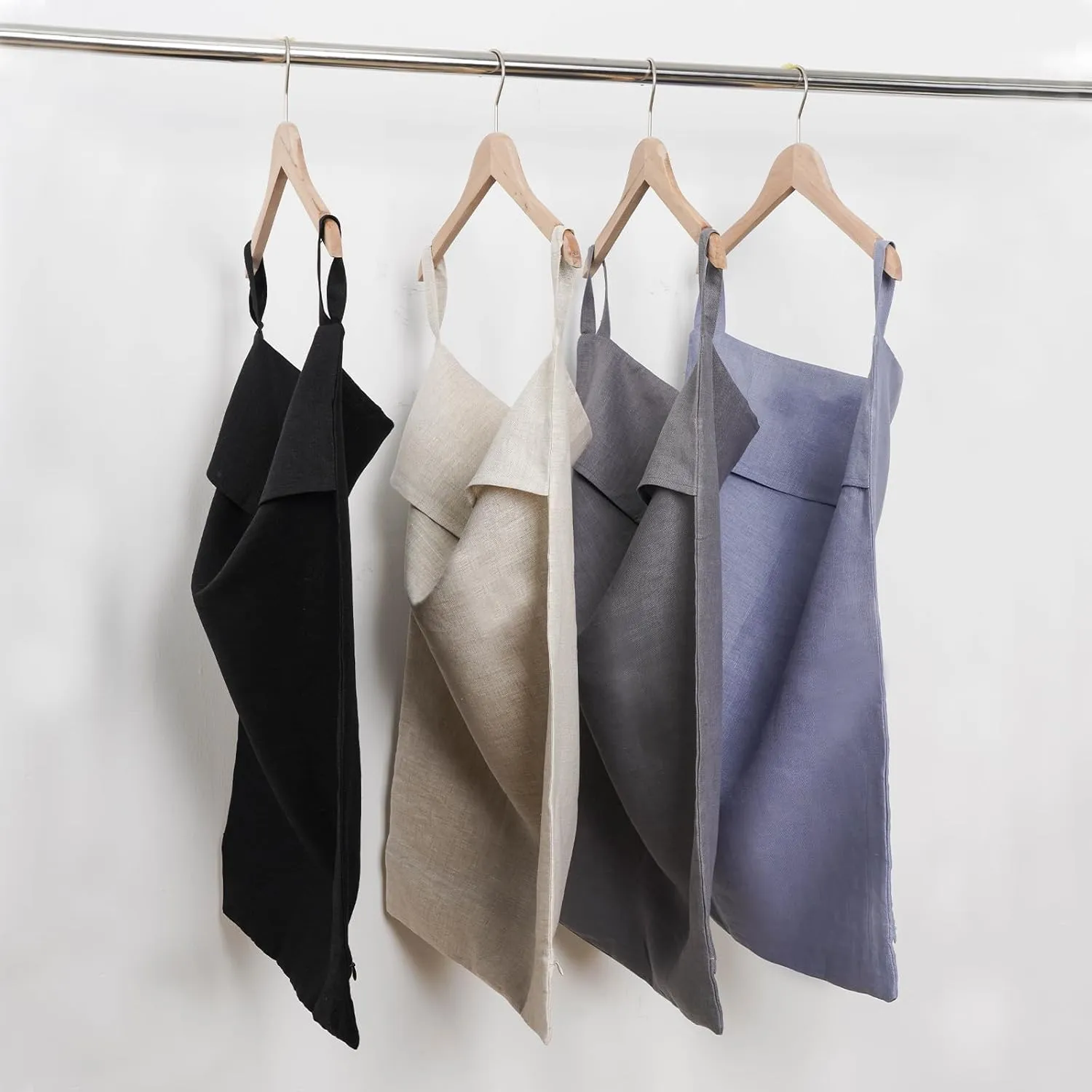 100% Pure Linen Hanging Laundry Bag with Bottom Zipper, Over The Door Laundry Hamper Space Saving Hampers for Dirty Clothes Home Travel, 19.7x27.5inches,Grey