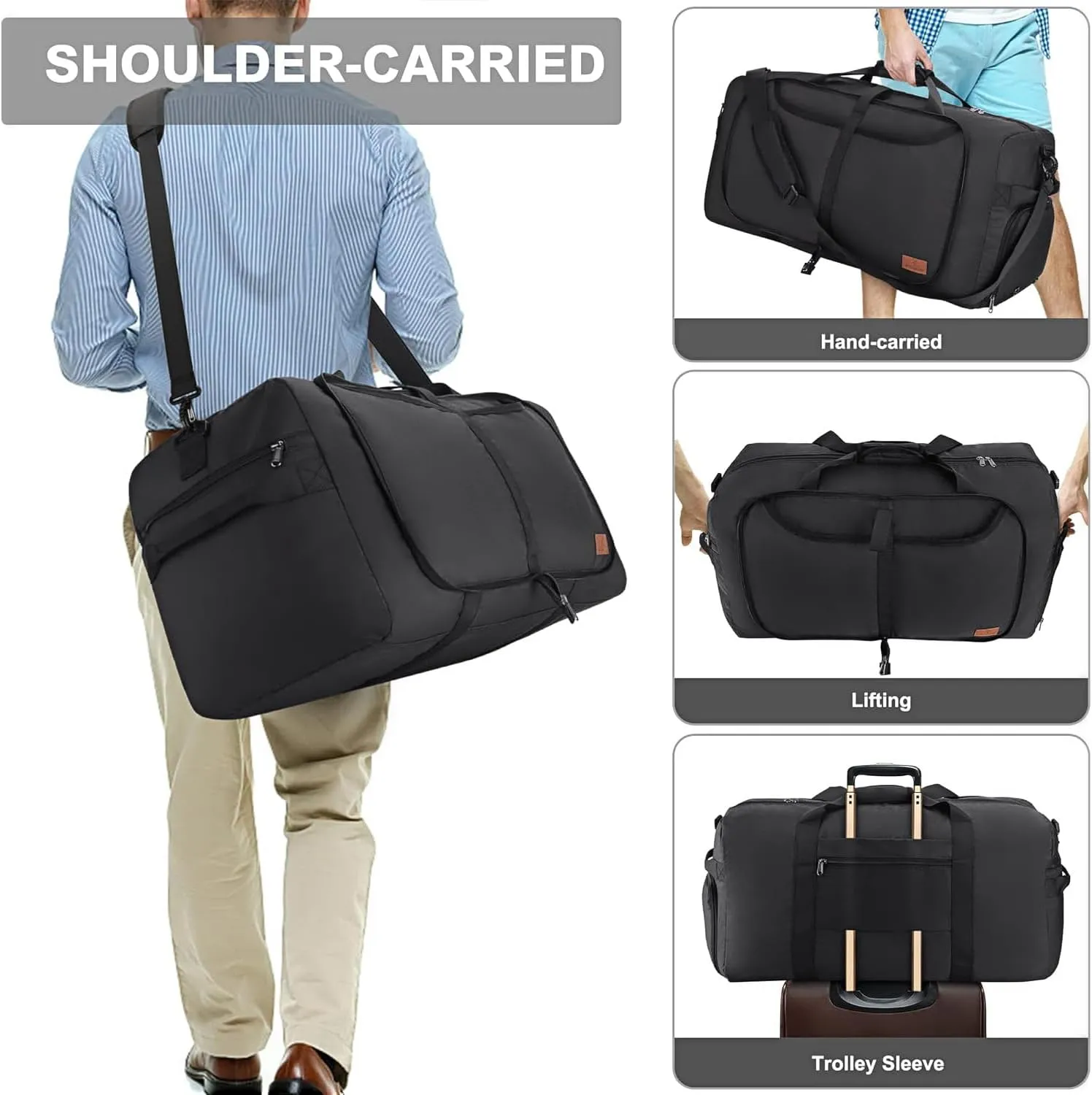 100L Duffle Bag for Travel, Extra Large Foldable Waterproof Travel Duffel Bags Weekender Overnight Bag for Men and Women with Shoe Compartment