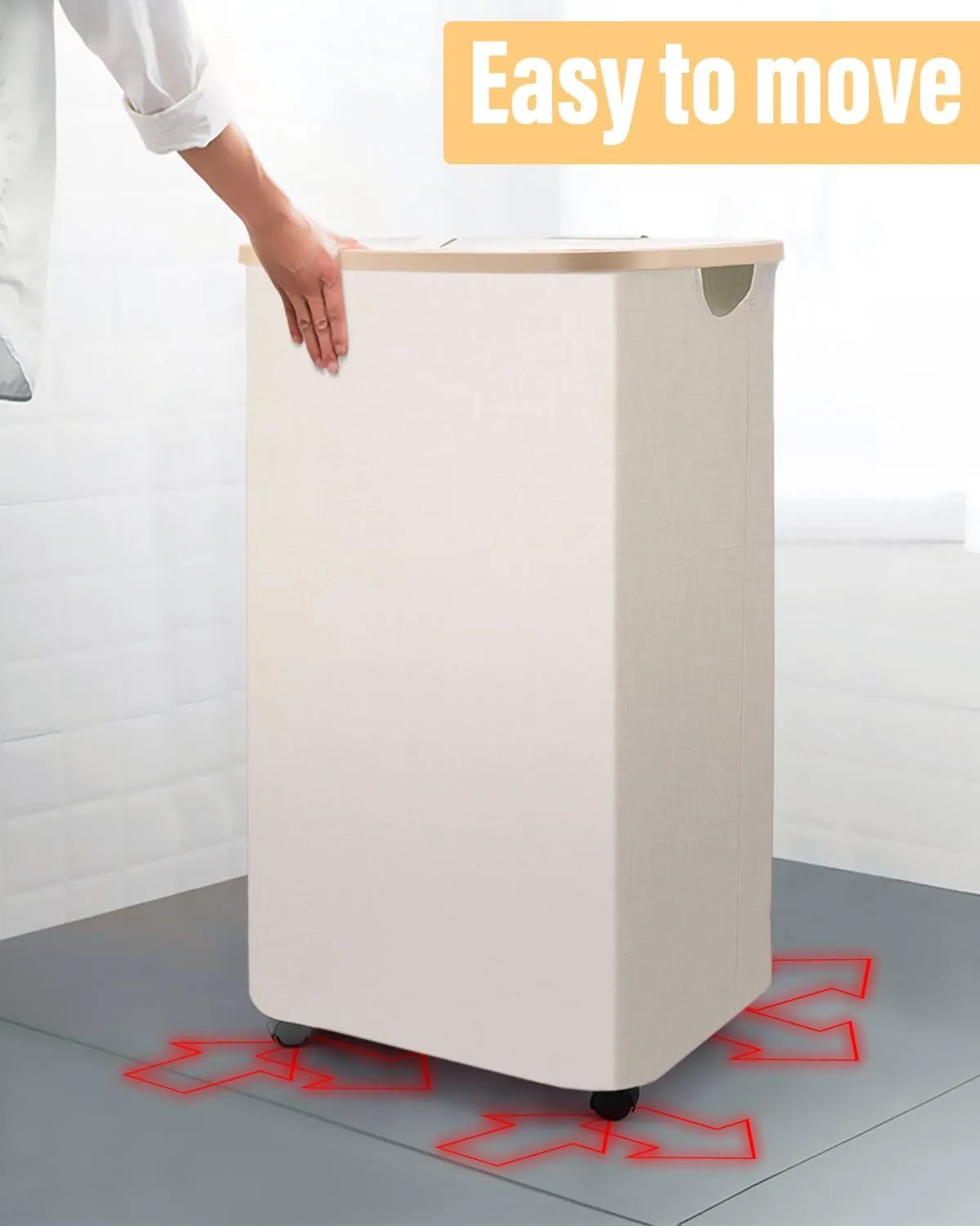 100L Movable Storage Basket Laundry Hamper With Wheels,Large Collapsible Rolling Laundry Basket,Dirty Clothes Hamper With Lid in Laundry Room Bedroom Bathroom College Dorm for Adults,BEIGE