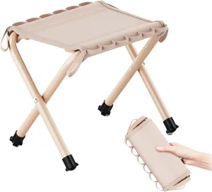 12inch Mini Portable Folding Stool, Camping Fishing Stool Suitable for Adult Fishing, Outdoor Hiking, Garden and Beach, Hold Up to 286 LBS with Carry Bag (Khaki)