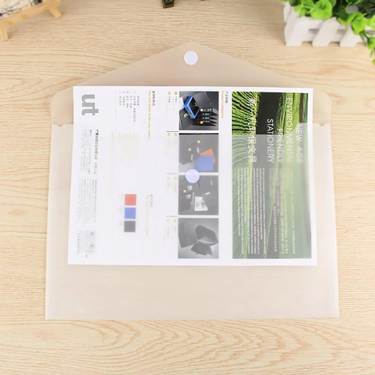 12pcs A4 Plastic File Bag Translucent Document Storage Pouch with Button Closure