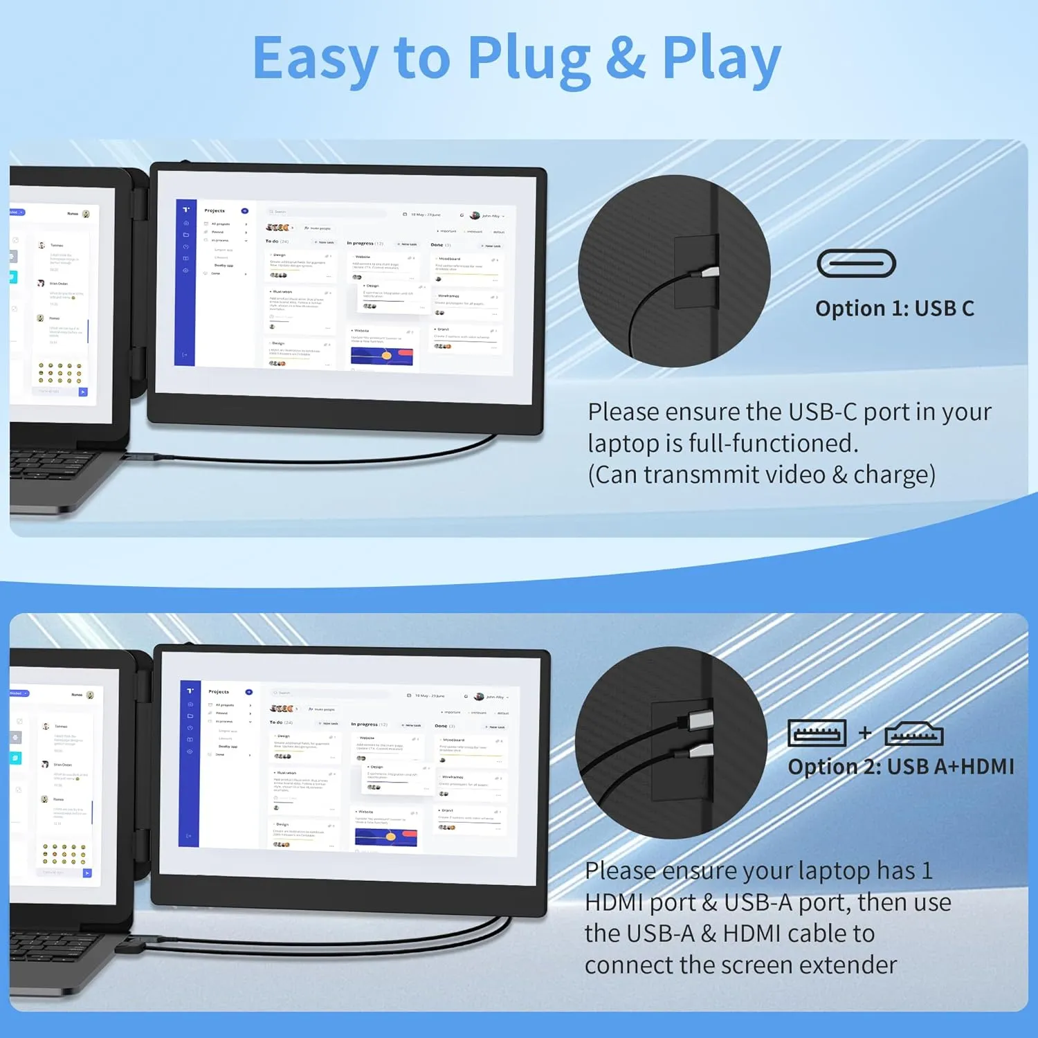 14" Laptop Screen Extender, FHD 1080P IPS Dual Screen Laptop Monitor Extender, Portable Monitor for Laptops 13-17.3" Compatible with Win/Mac/Android/Switch