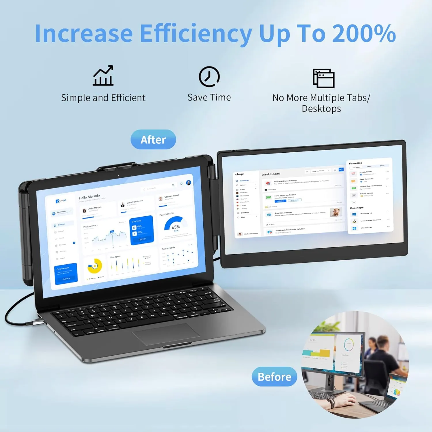 14" Laptop Screen Extender, FHD 1080P IPS Dual Screen Laptop Monitor Extender, Portable Monitor for Laptops 13-17.3" Compatible with Win/Mac/Android/Switch