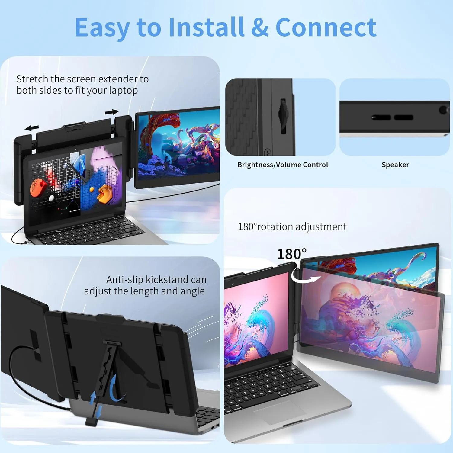 14" Laptop Screen Extender, FHD 1080P IPS Dual Screen Laptop Monitor Extender, Portable Monitor for Laptops 13-17.3" Compatible with Win/Mac/Android/Switch