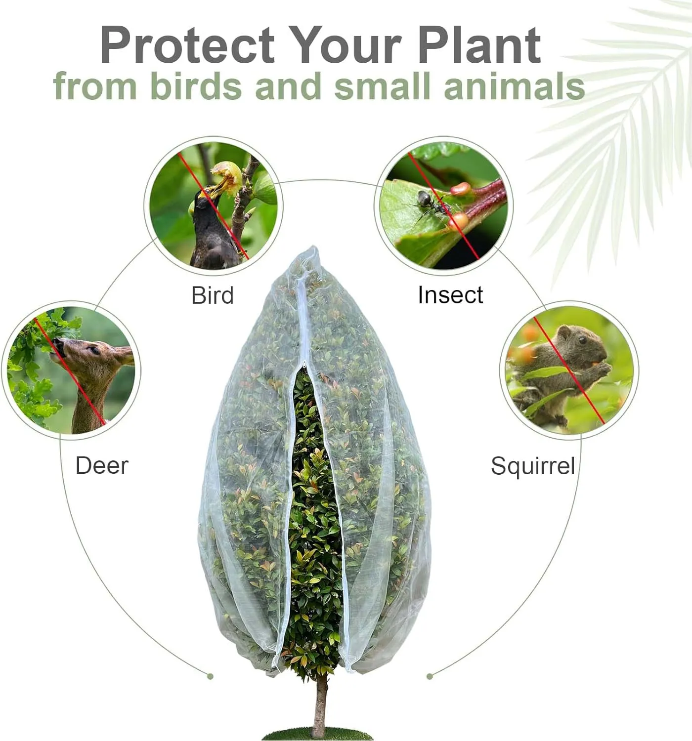 15ft x 15ft Fruit Tree Netting Cover with Zipper & Drawstring, Insect Bird Barrier Netting for Garden Protection, Ultra Fine Mesh Garden Netting, Extra Large