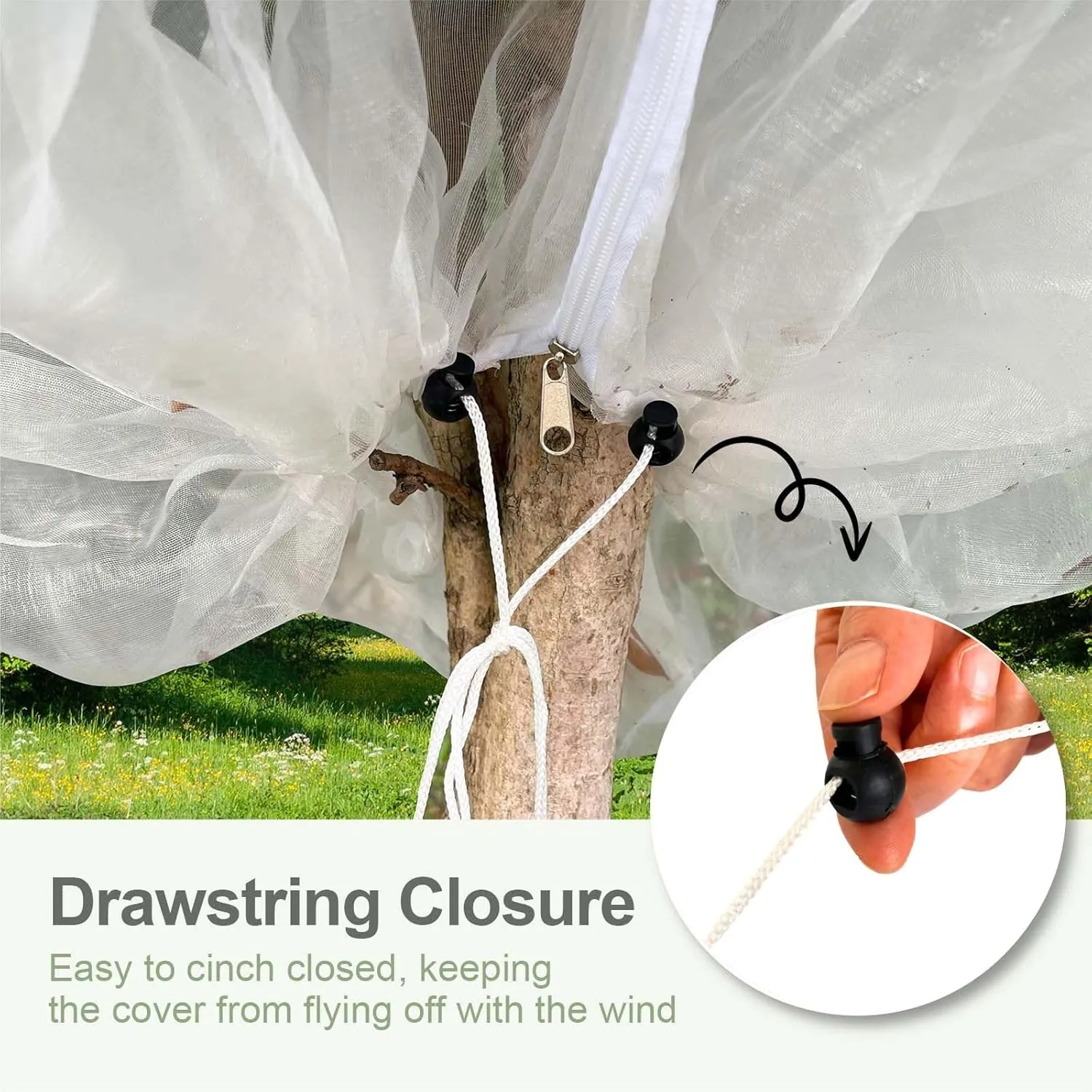15ft x 15ft Fruit Tree Netting Cover with Zipper & Drawstring, Insect Bird Barrier Netting for Garden Protection, Ultra Fine Mesh Garden Netting, Extra Large