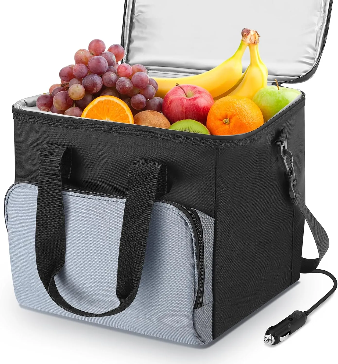 15L Portable Electric Cooler Bag,Car Cooler Watertight Liner Bag, Soft Sided Thermoelectric Travel Cooler with Shoulder Strap, Storage Pocket & DC 12V Plug in for