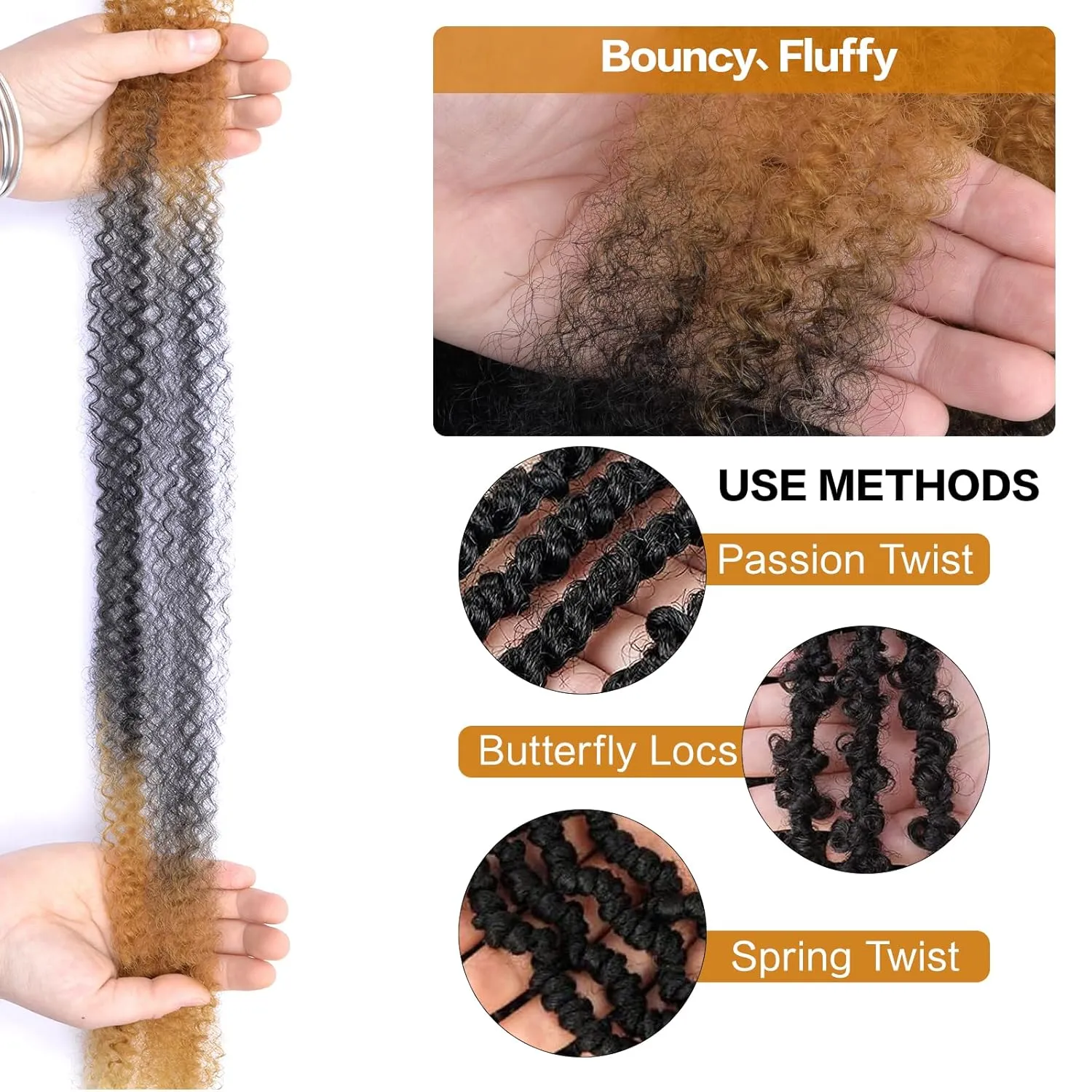 16 Inch Spring Twist Hair 8 Packs Spring Afro Twist Hair for Kinky Soft Locs Synthetic Marley Twist Braiding Hair Extensions for Black Women Cuban Twist Hair(16 Inch,8Pack,1B/27/613)