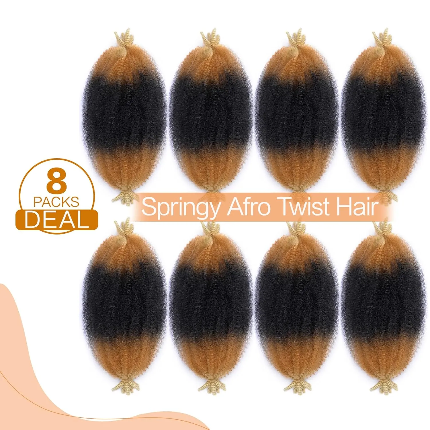 16 Inch Spring Twist Hair 8 Packs Spring Afro Twist Hair for Kinky Soft Locs Synthetic Marley Twist Braiding Hair Extensions for Black Women Cuban Twist Hair(16 Inch,8Pack,1B/27/613)