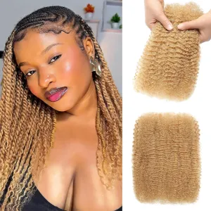 18Inch Afro Kinkys Bulk Human Hair 35g/Pack, Braiding Hair for Dreadlocks, Loc Repair, Twists, Dreadlock Extensions, Honey Blonde