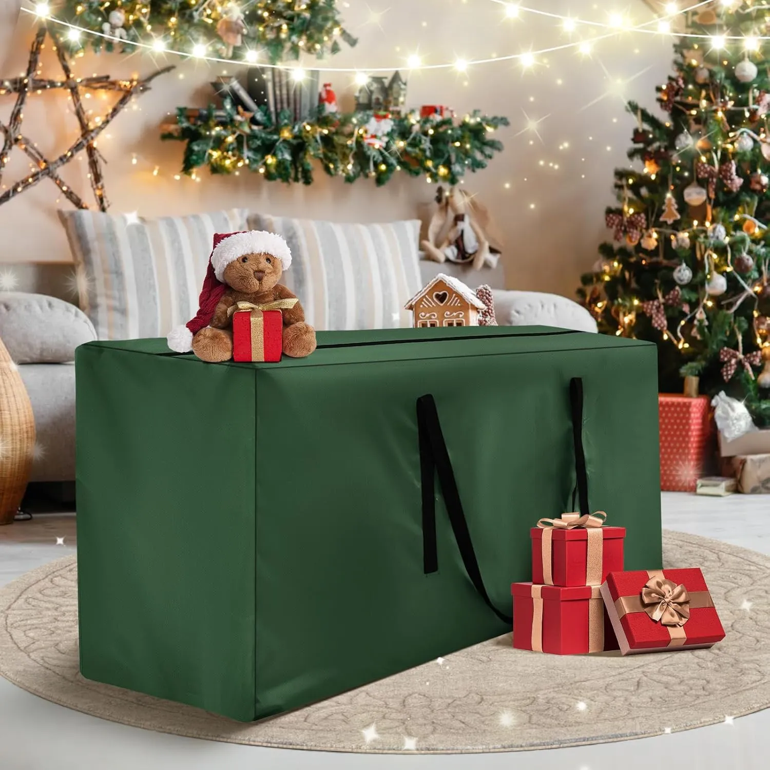 2 Pack Outdoor Cushion Storage Bag Patio Cushion Storage Bag/Covers Waterproof Furniture Storage Bags with Zippers and Handles 68" L X 30" W X 20"