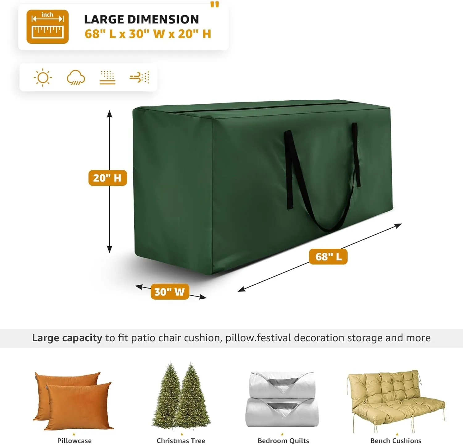 2 Pack Outdoor Cushion Storage Bag Patio Cushion Storage Bag/Covers Waterproof Furniture Storage Bags with Zippers and Handles 68" L X 30" W X 20"