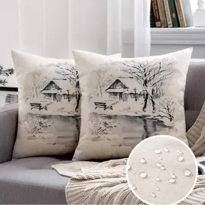 2 Packs Decorative Throw Pillow Covers 20x20 Inch for Couch Sofa Outdoor Blue Alpine Beautiful Winter Black White Fairy Landscape Cute Air Parks Alps Beauty Cabin Chalet Square Cushion Case