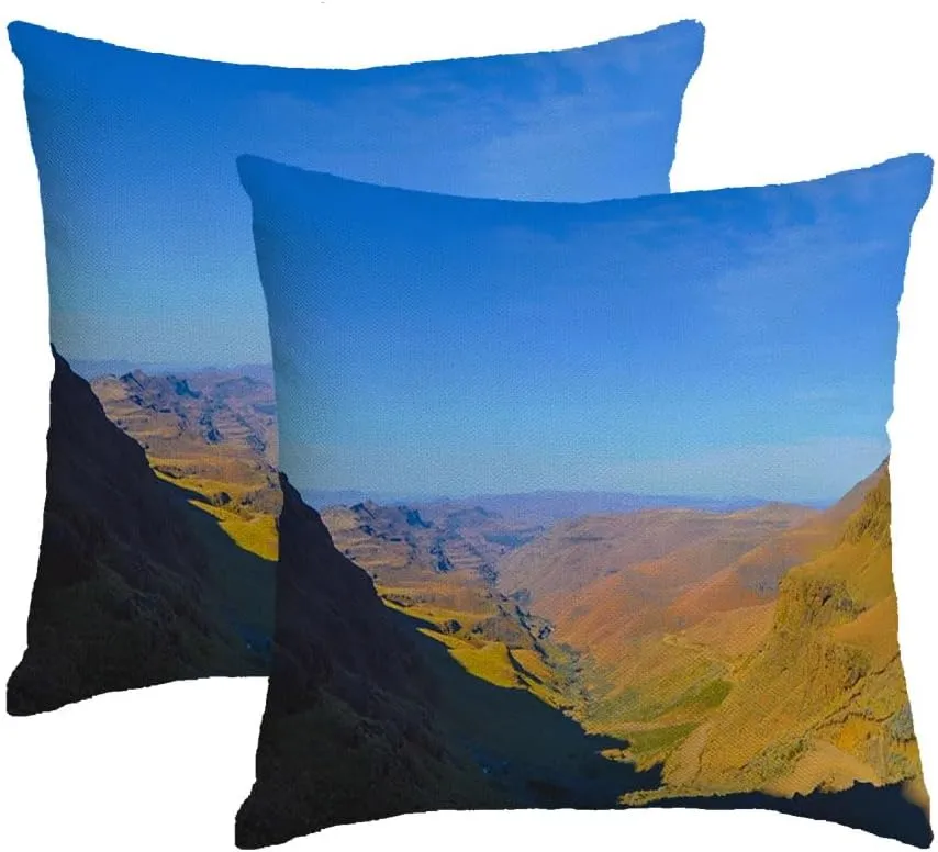 2 Packs Waterproof Linen Throw Pillow Cover, 12 x 20 Inch Cold Sani Pass Greenery Lesotho Underberg Majestic Shadows Near Green Forest Mountains Sky Nature Cushion Case Decoration for Sofa Couch