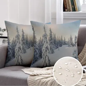 2 Packs Waterproof Linen Throw Pillow Cover, 12 x 20 Inch Tree Splendid Alpine Scenery Trees Winter Fantastic Frosty Nature Parks Outdoor Scene Forest Pine Cushion Case Decoration for Sofa Couch