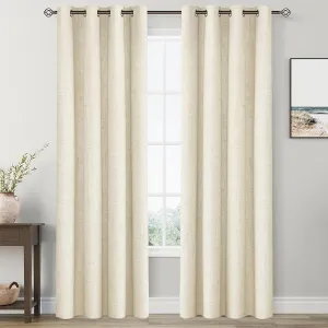 2 Panels Set 100% Blackout Cream Curtains Linen Textured 84 Inch Length Grommet Complete Blackout Drapes Darkening Thermal Insulated Curtains with White Liner for Living Room/Villa/Bedroom