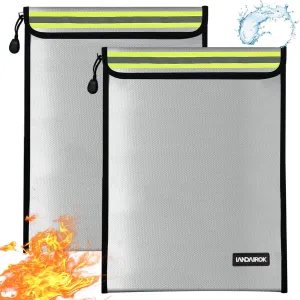 2PCS 15"x11" Fireproof Document Money Bag Home Office Travel Fireproof Safe Storage Pouch for A4 Document Cash Money Valuables Jewelry Passport Currency Keys Tablet Power Bank Lipo Battery
