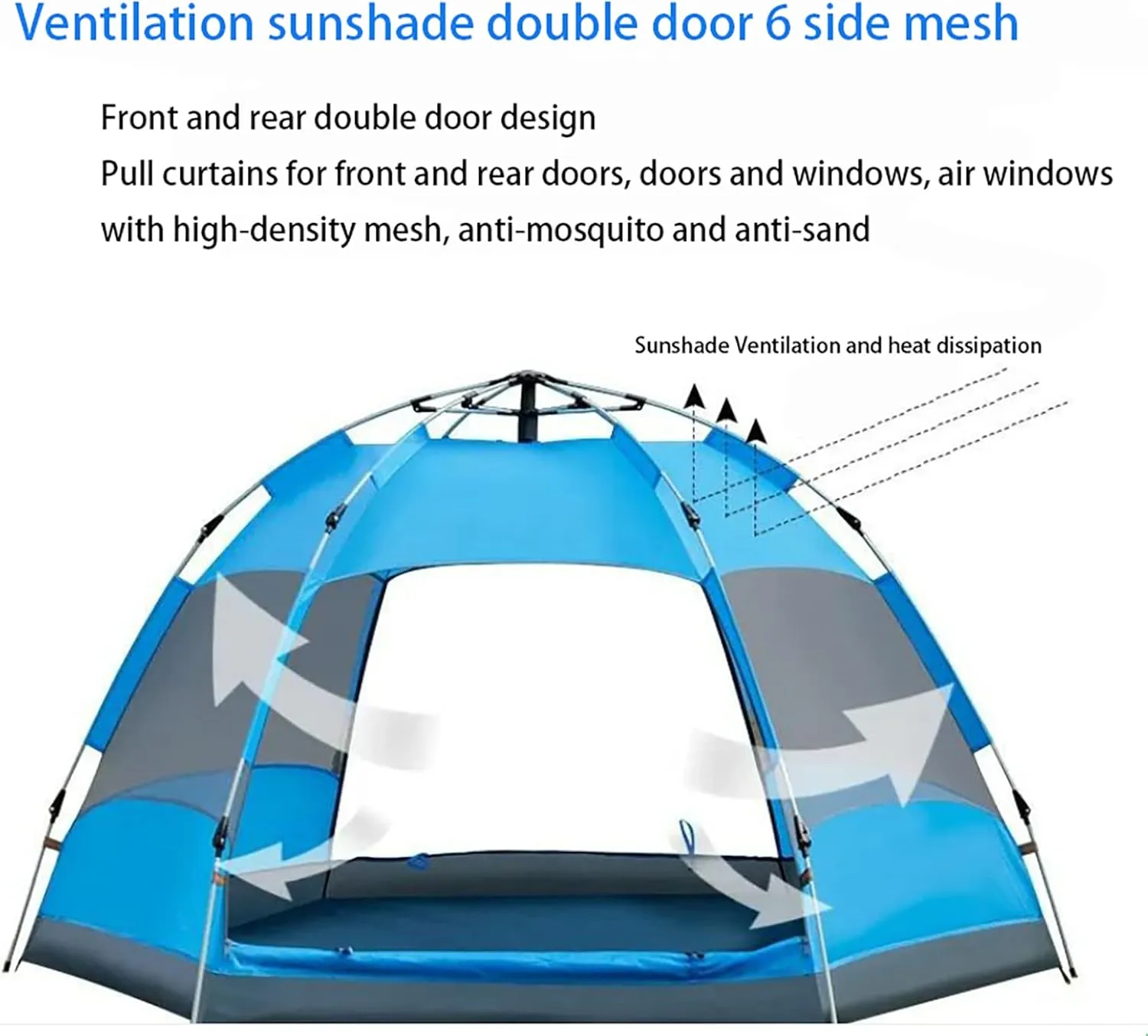 3-4 Person Camping Tent Backpacking Tents Hexagon Waterproof Dome Automatic Pop-Up Outdoor Sports Tent (B)