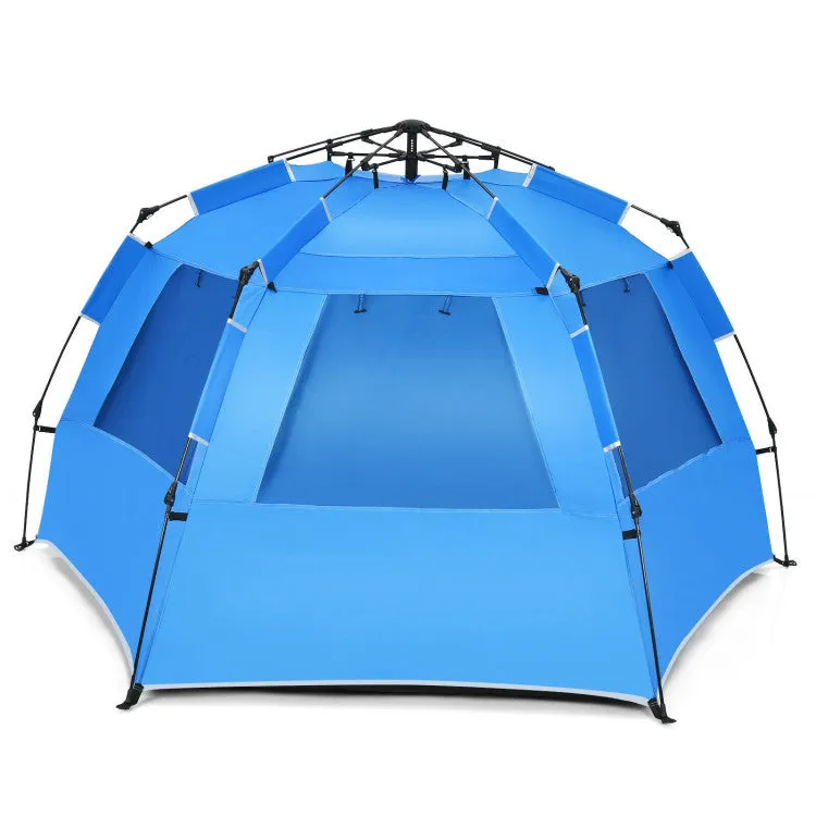 3-4 Person Easy Pop-Up Beach Tent UPF 50  Portable Sun Shelter--Blue
