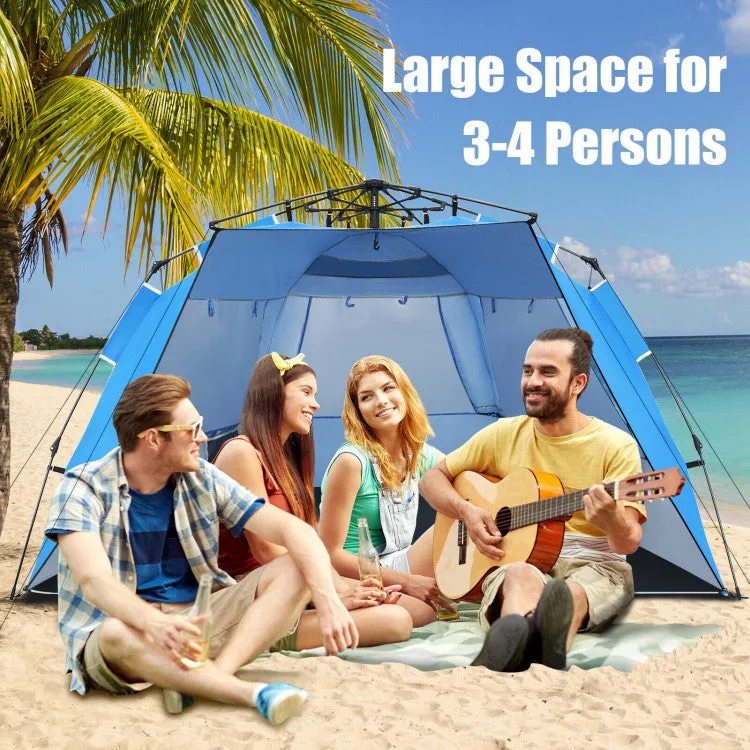 3-4 Person Easy Pop-Up Beach Tent UPF 50  Portable Sun Shelter--Blue