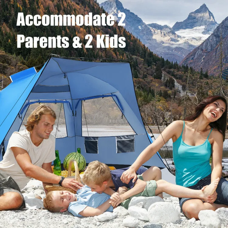 3-4 Person Easy Pop-Up Beach Tent UPF 50  Portable Sun Shelter--Blue