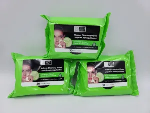 3 Pack of Premium Quality 30 Count Makeup Cleansing Wipes With Cucumber Extract