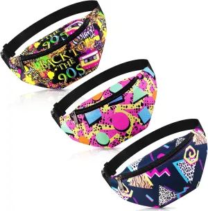 3 Pcs 80s 90s Fanny Packs Retro Neon Waist Bags 80s 90s Outfit Accessories for Men Women Adjustable Casual Bags Vintage Hiking Belt Waist Packs for Graduate Rave Party Accessories(Retro Style)