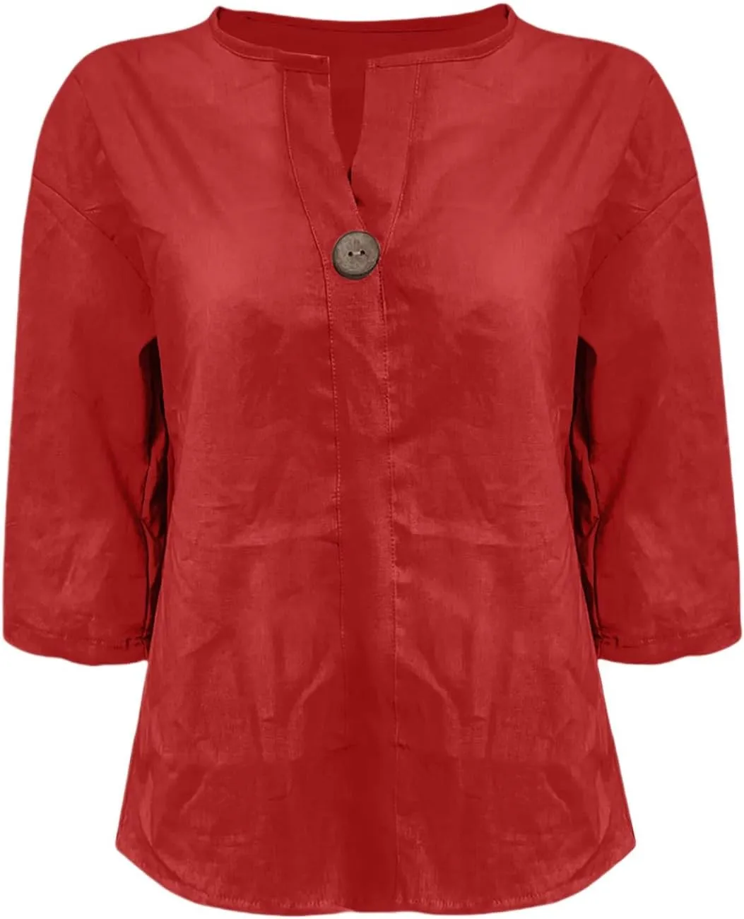 3/4 Sleeve Spring Tops for Women Summer Casual Loose Comfy V Neck Pullover Tops Beach Vacation Linen Shirts Blouses