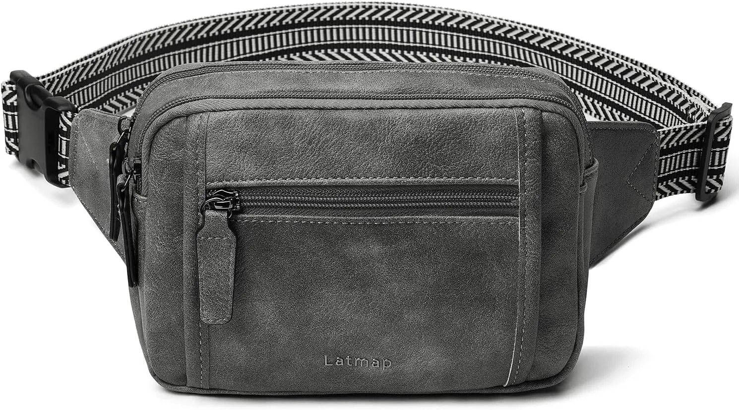 3L TRIPLE ZIP Fanny Packs Belt Bag For Women Men Crossbody Waist Pack Sling Chest Bum Travel Bag Purse Faux Leather Fashion Cute Dark Grey