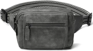 3L TRIPLE ZIP Fanny Packs Belt Bag For Women Men Crossbody Waist Pack Sling Chest Bum Travel Bag Purse Faux Leather Fashion Cute Dark Grey