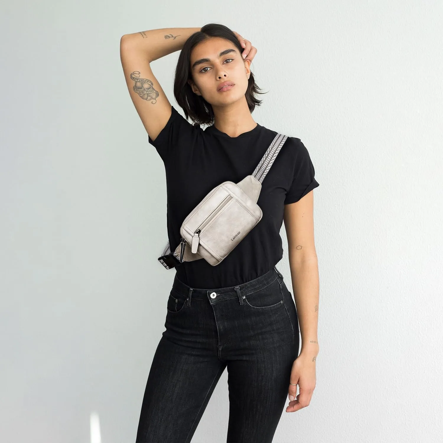 3L TRIPLE ZIP Fanny Packs Belt Bag For Women Men Crossbody Waist Pack Sling Chest Bum Travel Bag Purse Faux Leather Fashion Cute Grey