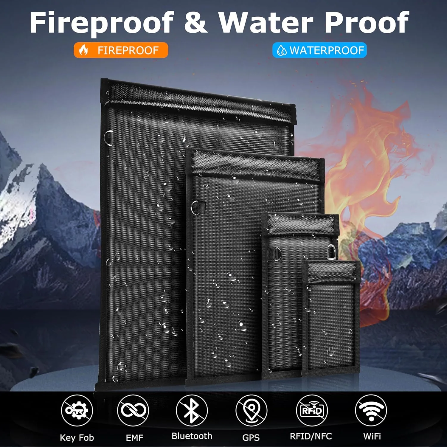 4 Pack Faraday Bags for Phones,RFID Key Fob Blocker Pounch Fireproof Waterproof EMP Proof Go Dark Bag for Cell Phone Block Signal and Anti-Tracking