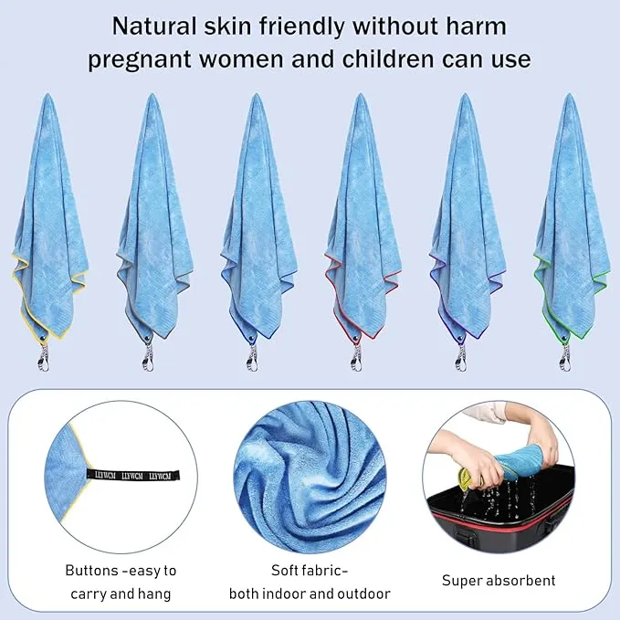 4 Pack Microfiber Camping Towels, Gym Towels Quick Dry Beach Towel with Travel Waterproof Accessory Bag,Super Absorbent Quick Dry Towels for Adults Kids (6, Black)