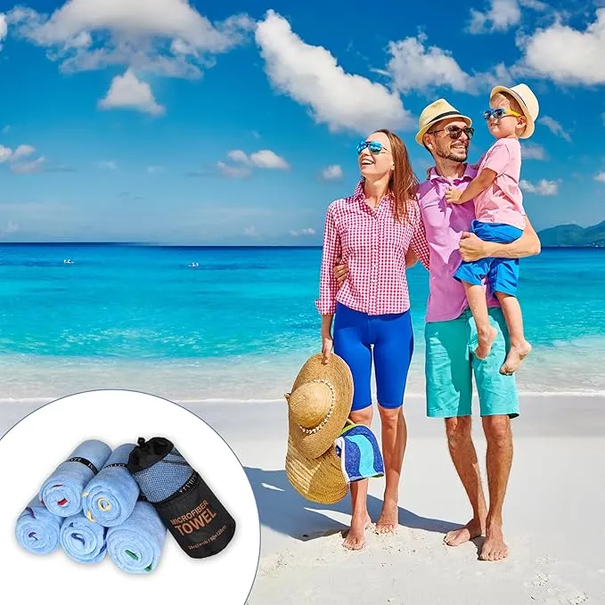 4 Pack Microfiber Camping Towels, Gym Towels Quick Dry Beach Towel with Travel Waterproof Accessory Bag,Super Absorbent Quick Dry Towels for Adults Kids (6, Black)