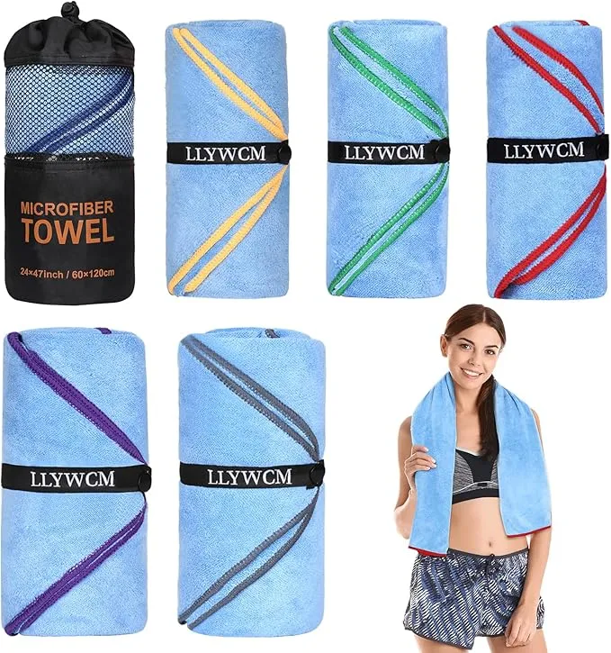 4 Pack Microfiber Camping Towels, Gym Towels Quick Dry Beach Towel with Travel Waterproof Accessory Bag,Super Absorbent Quick Dry Towels for Adults Kids (6, Black)