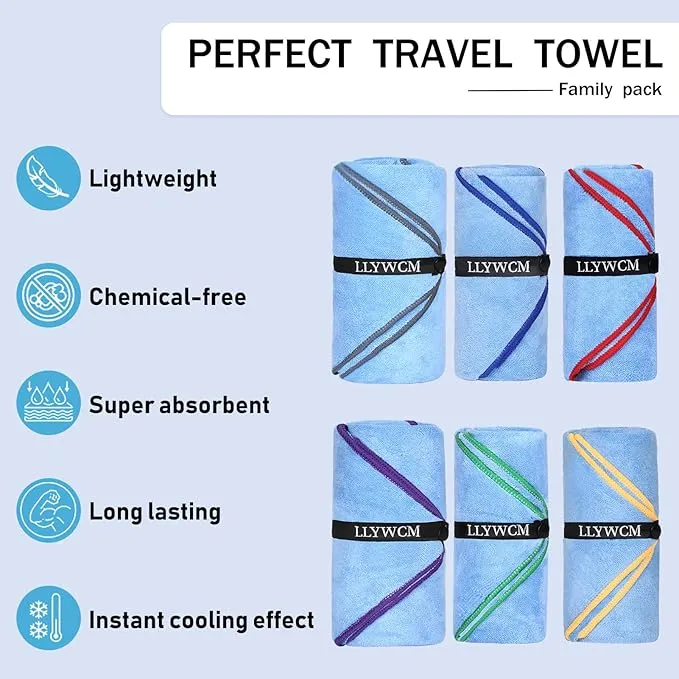 4 Pack Microfiber Camping Towels, Gym Towels Quick Dry Beach Towel with Travel Waterproof Accessory Bag,Super Absorbent Quick Dry Towels for Adults Kids (6, Black)