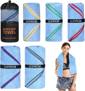 4 Pack Microfiber Camping Towels, Gym Towels Quick Dry Beach Towel with Travel Waterproof Accessory Bag,Super Absorbent Quick Dry Towels for Adults Kids (6, Black)