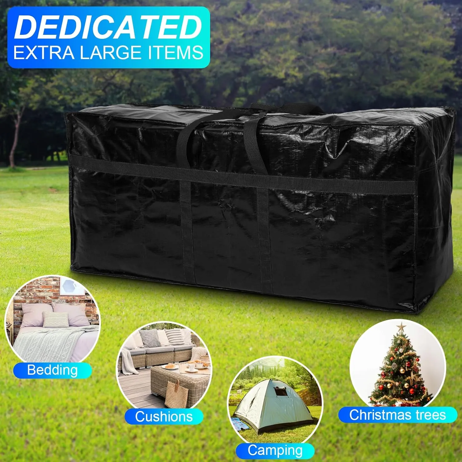 4 Pcs 66 Gallon Large Moving Bags with Zipper and Handles Foldable Storage Duffle Bags Heavy Duty Extra Large Totes for College Dorm Travel Clothes Blankets Bedding Moving(Black)