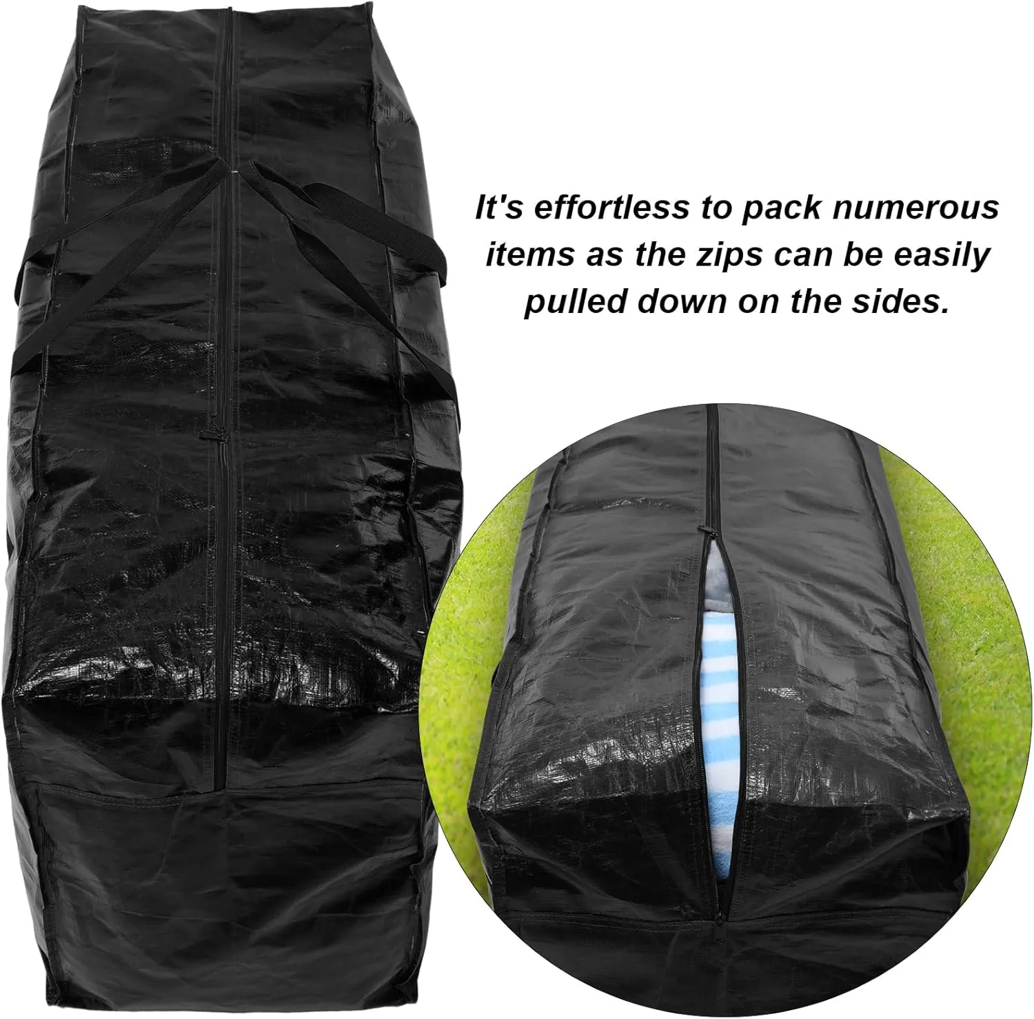 4 Pcs 66 Gallon Large Moving Bags with Zipper and Handles Foldable Storage Duffle Bags Heavy Duty Extra Large Totes for College Dorm Travel Clothes Blankets Bedding Moving(Black)