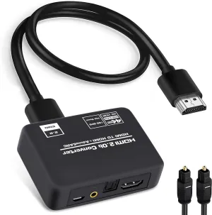 4K@60Hz HDMI 2.0b Audio Extractor Converter Adapter Splitter, HDMI ARC   Optical Toslink SPDIF   3.5mm Stereo Audio Out, Support HDCP2.2 Digital PCM DTS 5.1, Optical Cable Included