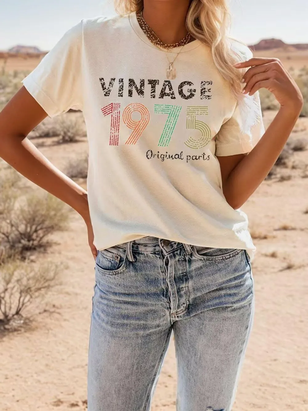 50th Birthday Gift Shirts Vintage 1975 Original Parts Tshirt for Women Letter Print Retro Birthday Casual Tee Tops