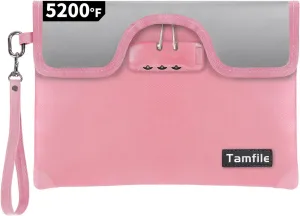 5200°F Fireproof Money Bag with Lock, Water Fireproof Document Bag with Zipper, 8 Layers Fire Insulation, Small Fireproof Safe Storage Pouch with Lock for Cash, Passport, (8.3" x 11", Pink)