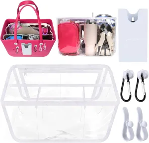 6 PCS Beach Bag Organizer Accessories for Bogg Bag X Large Storage Bag with Phone Holder and Hooks Carabiner Key Holder for Organizing and Divide Space (White Organizer Set)